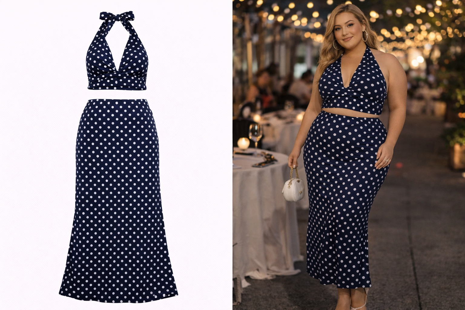 Plus Size 2 Piece Polka Dot Skirt Set