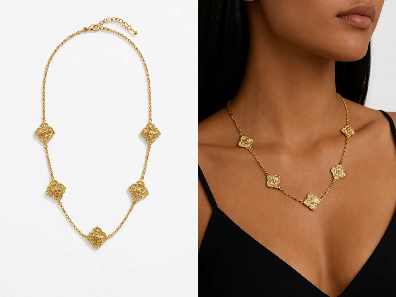 Gold Clover Inspired Necklace