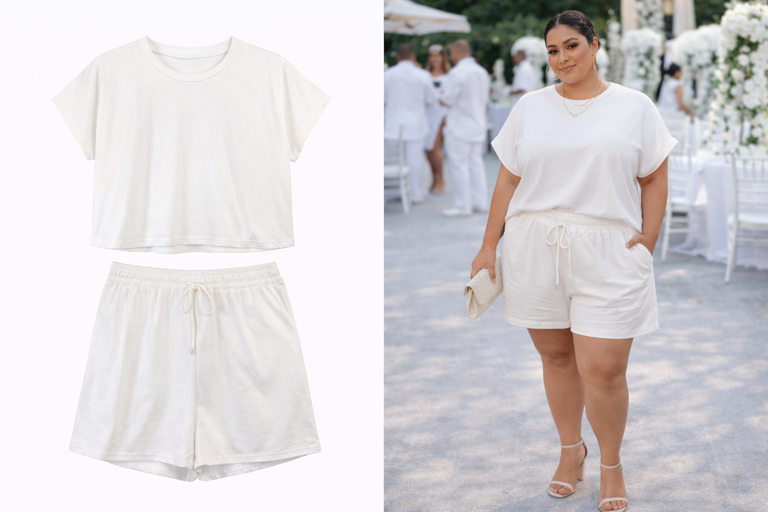 2 Piece White Short Set