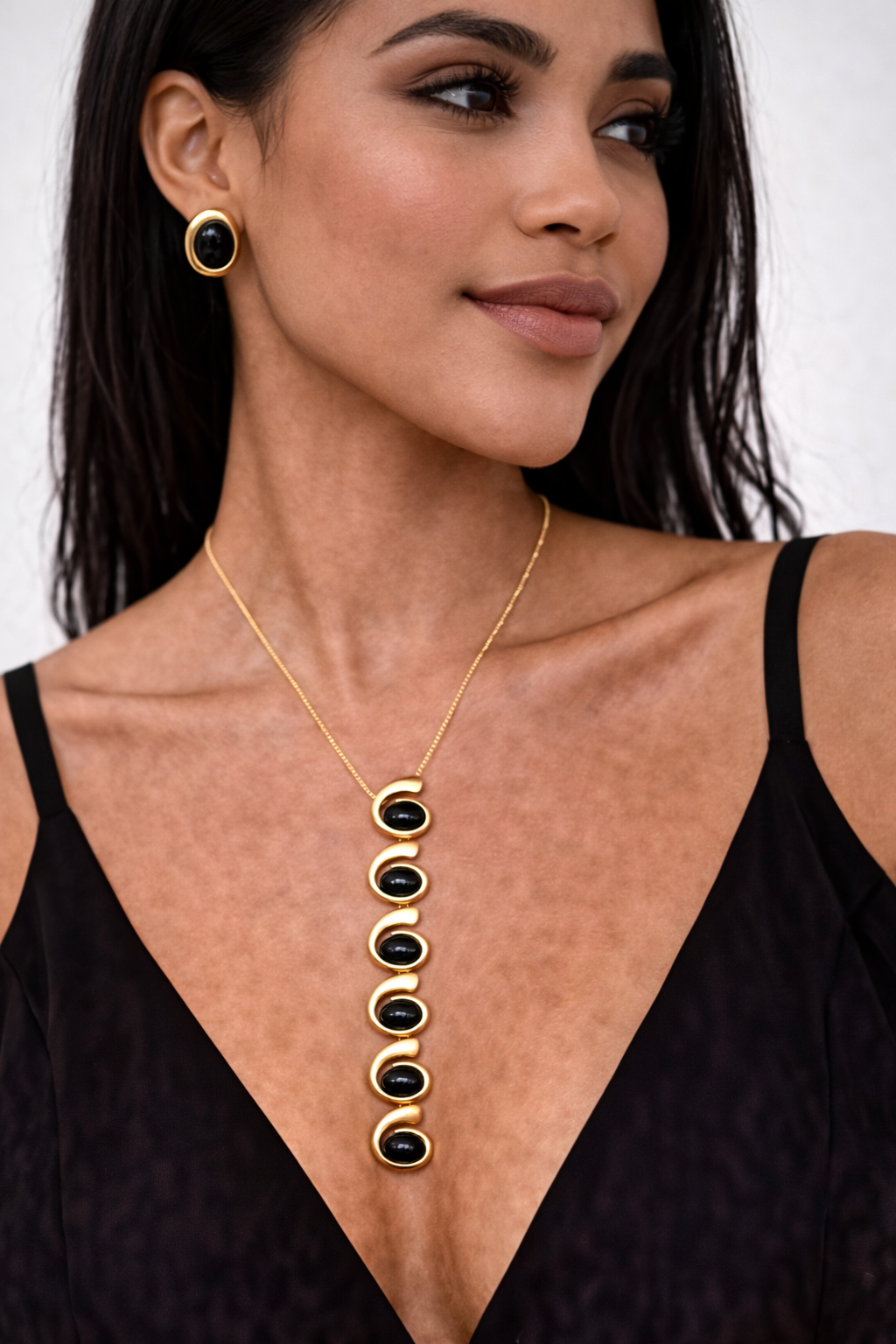 Black and Gold Necklace and Earring Set