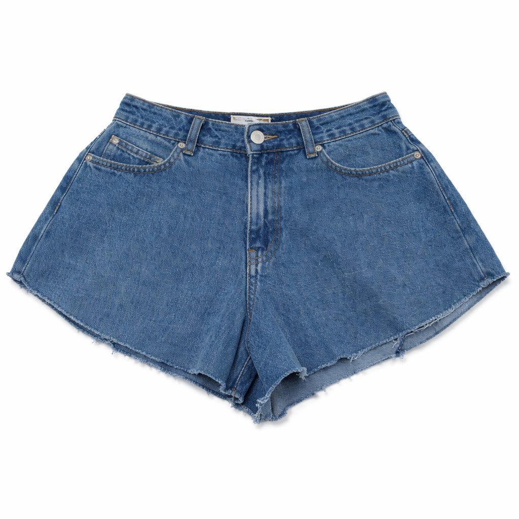 Flare Stonewashed Denim Shorts