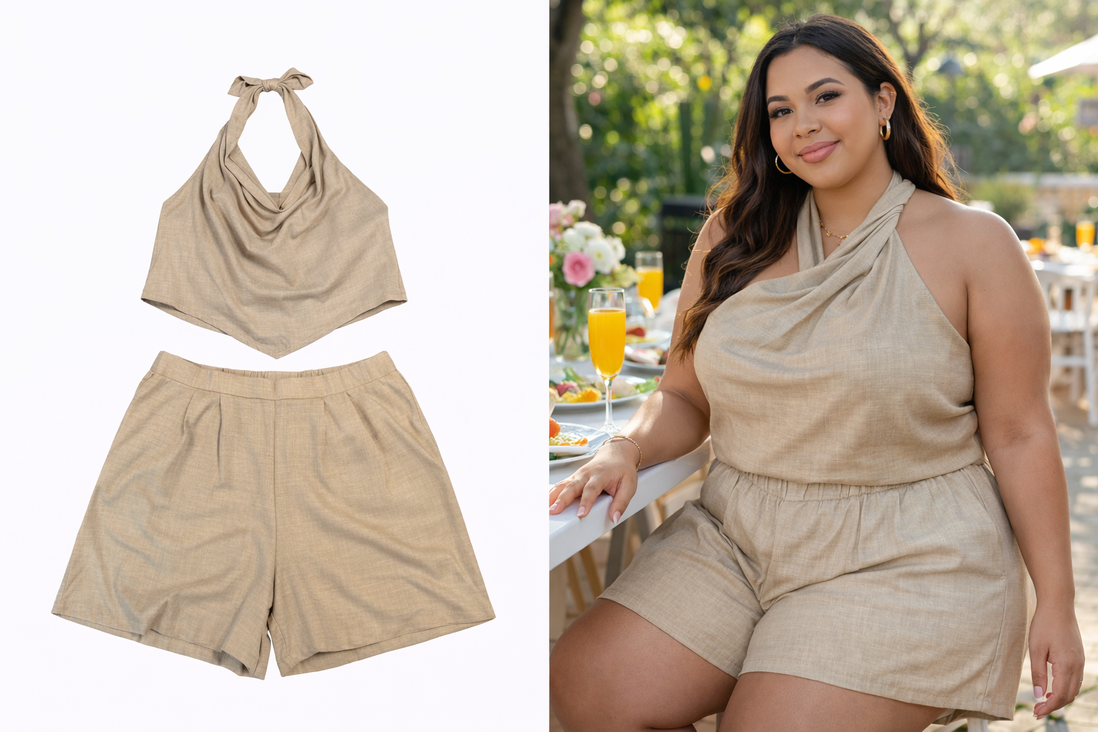 2 Piece Khaki Short Set