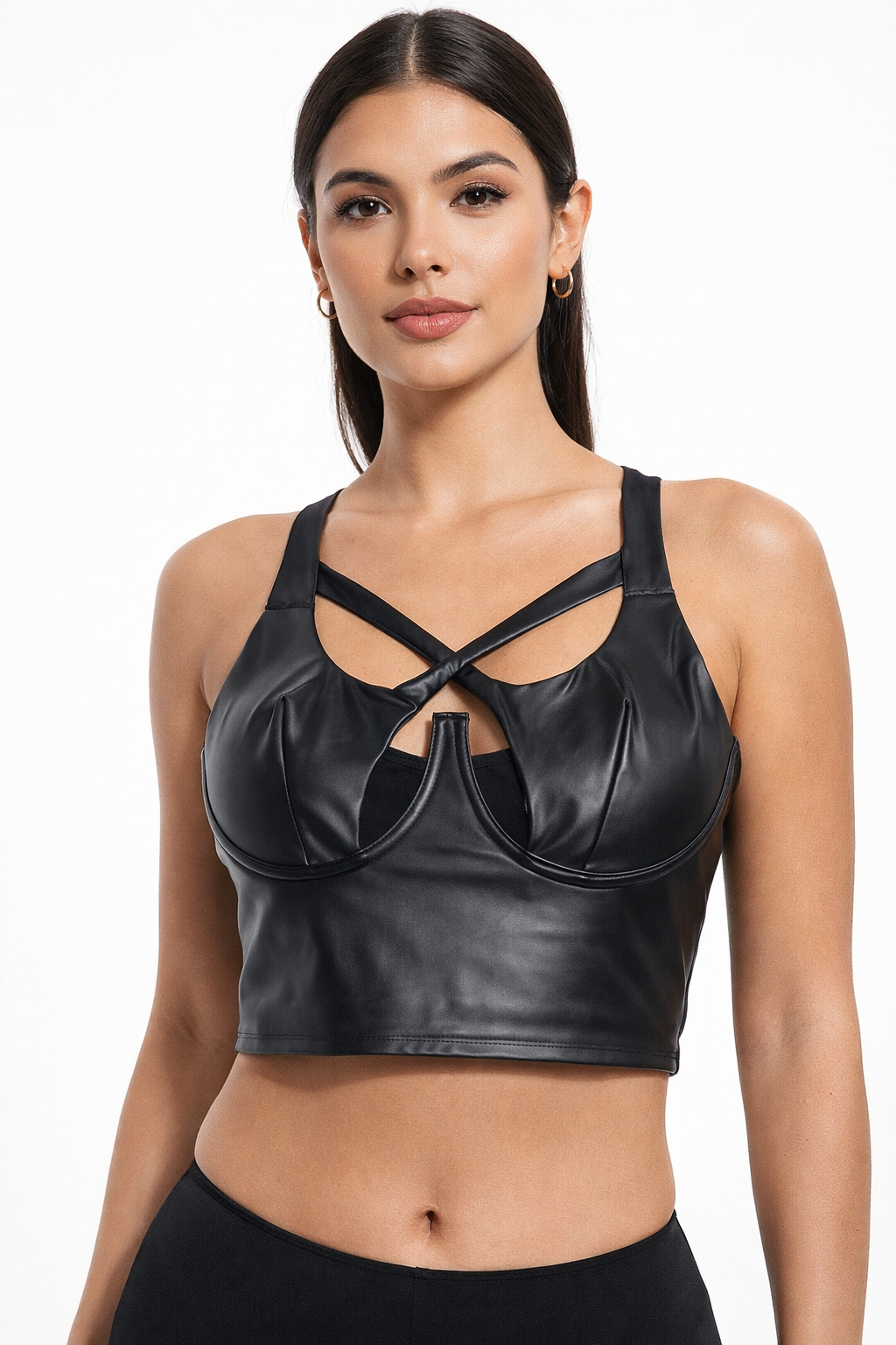 Black Faux Leather Crop